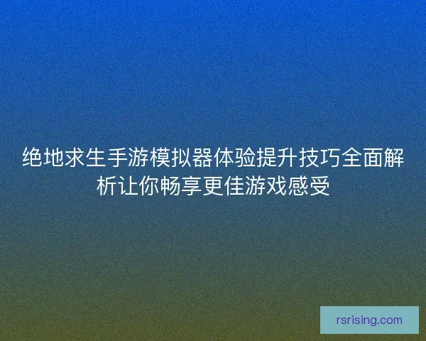 绝地求生手游模拟器体验提升技巧全面解析让你畅享更佳游戏感受